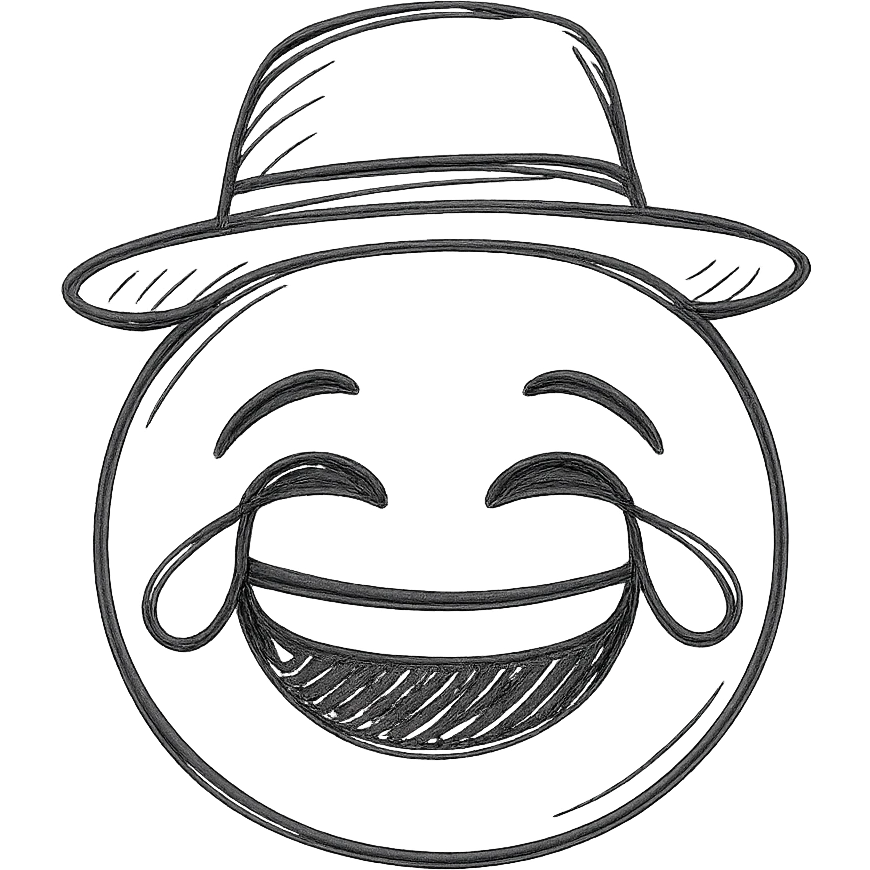 laughing yellow smiley face with tears in a hat emoji
