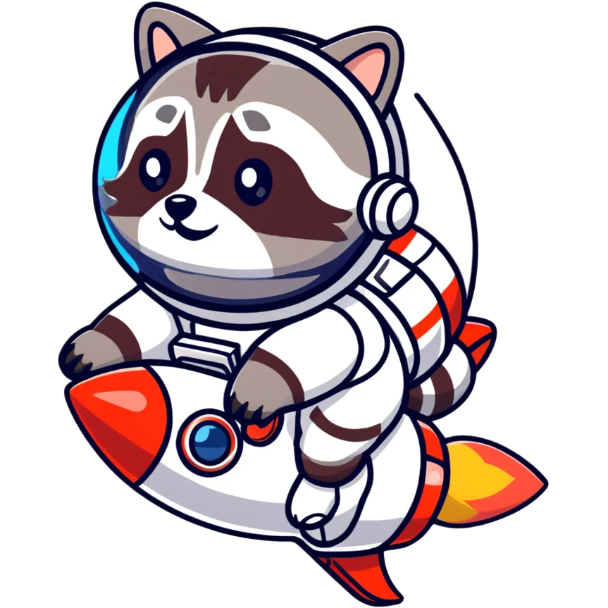raccoon astronaut riding a rocket emoji