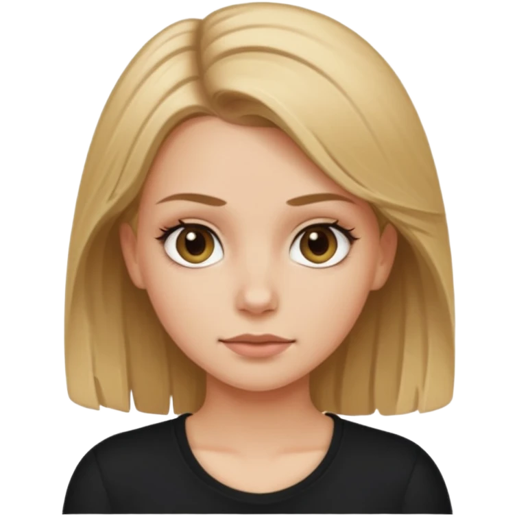 white girl with dirty blond hair, hazel eyes, black top, cartoon style emoji