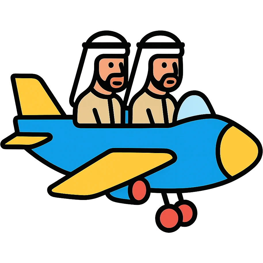 two Arab men driving a plane emoji