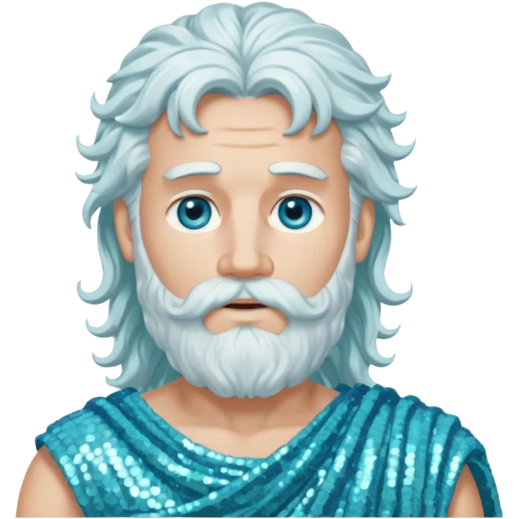 Uranus, God of Air from Roman Deities with long white wavy hair and beard, pale cyan sequin toga emoji