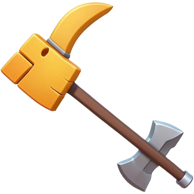 Clash of Clans aesthetic: Cinematic Playful Pixel 3D Pickaxe Portrait Emoji, rendered in a 3D vector-style similar to standard emojis with minimal shading and bold, simplified shapes. A compact, distinct form with signature details, softly glowing with a pixelated adventure charm. Simplified yet unmistakably iconic, highly detailed and consistent, glowing with a soft radiance and high shine. Stylized with a touch of classic pixel-art charm and a soft glowing outline, capturing the essence of a beloved gaming relic with a friendly, playful manner! emoji