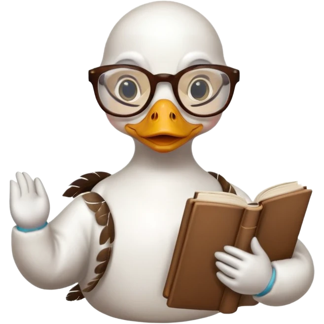 white duck holding book wearing glasses emoji