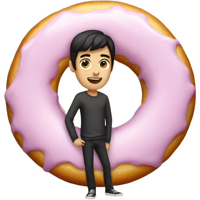 Guy with black hair and a donut for his body emoji