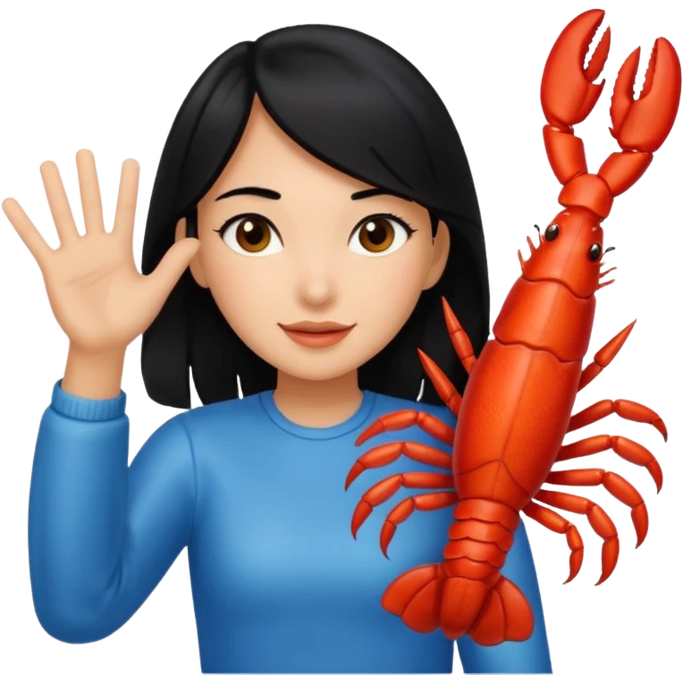 a lobster high five a girl with black hair emoji