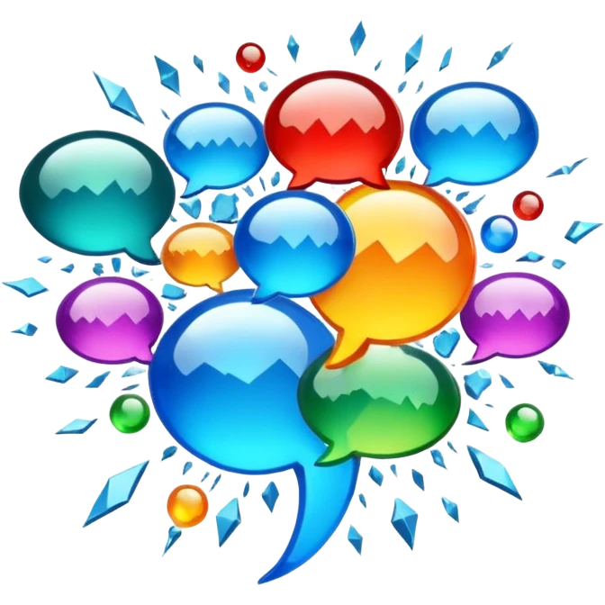 Speech bubble physically exploding into symbols emoji