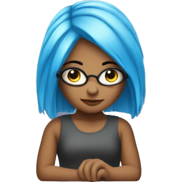 girl with blue dye hair coding on laptop emoji