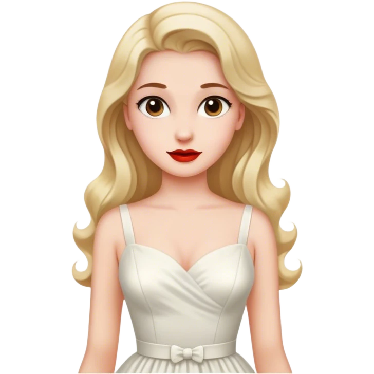 Beautiful woman in 1950’s woman fashion look, white dress, long hair emoji
