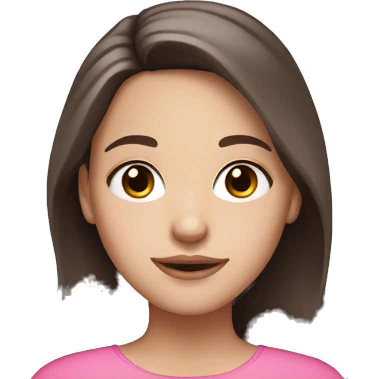 white girl with dark brown hair dark brown eyes dressed in pink emoji