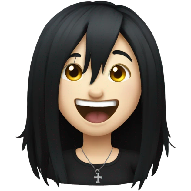Goth girl with black hair laughing hard  emoji