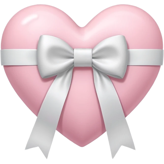 “3D emoji style, pastel pembe kalp, ortasında beyaz renkli fiyonk kurdele, yumuşak parlak yüzey, minimal detay, beyaz arka plan” emoji