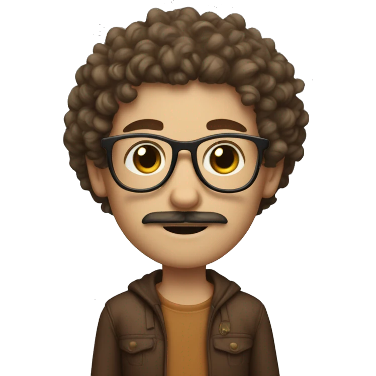 white boy with moustache and kind of curly hair with glasses wearing a brown outfit and has arm tattoos emoji