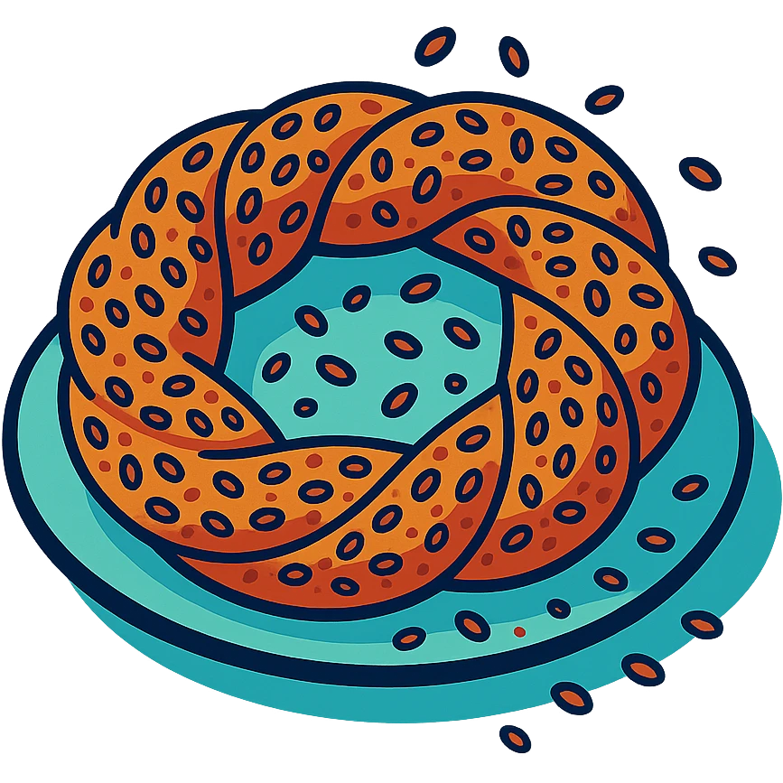 a simit, with sesame seeds falling off, on a simple plate emoji