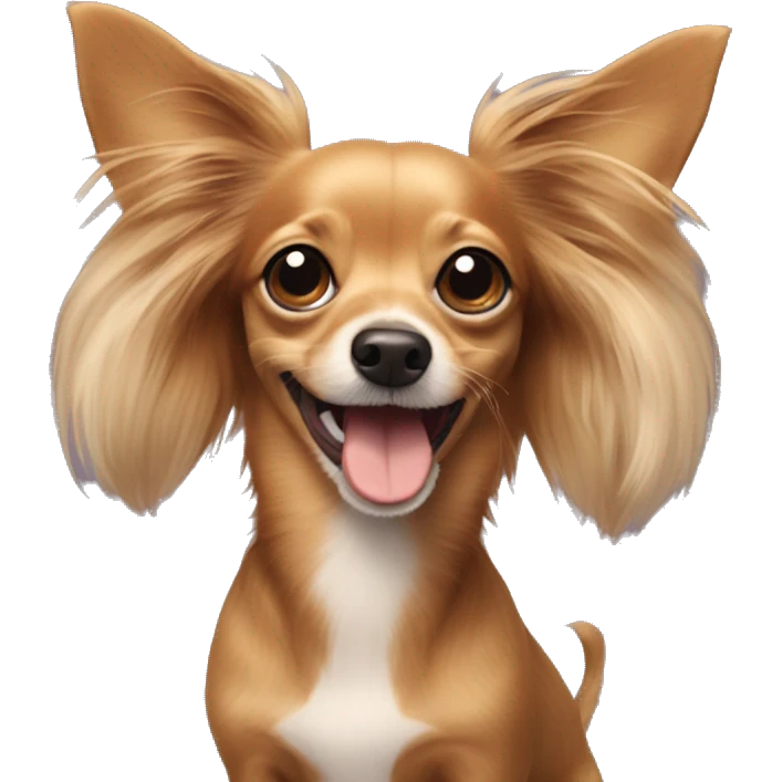 A dog that is a dachshund and long haired chihuahua mix winking with a little heart emoji