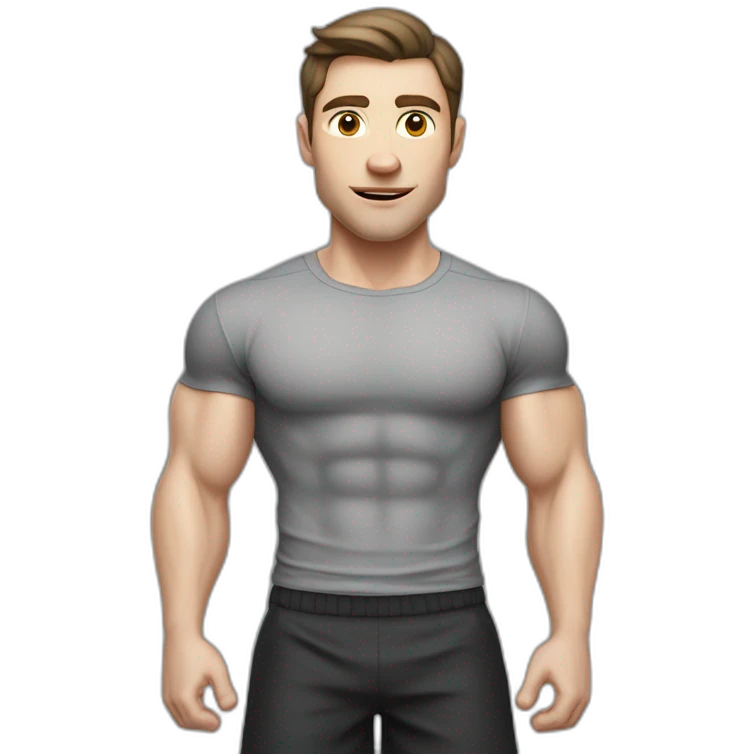 Confused Pale skinned Fit Man With the biceps and dark brown hair in black shirt, gray sports shorts and white Sneakers emoji