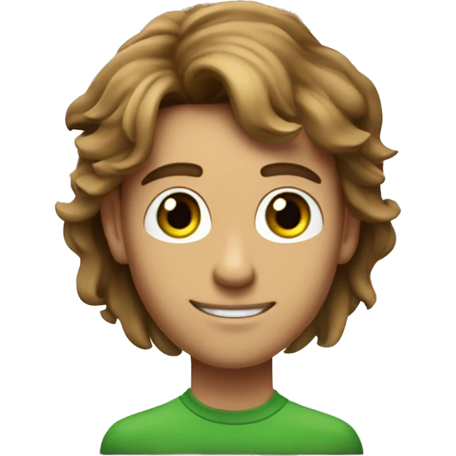 a light-skinned green-eyed man with styled brown hair (brushed back) sitting in front of the long white paper scroll emoji