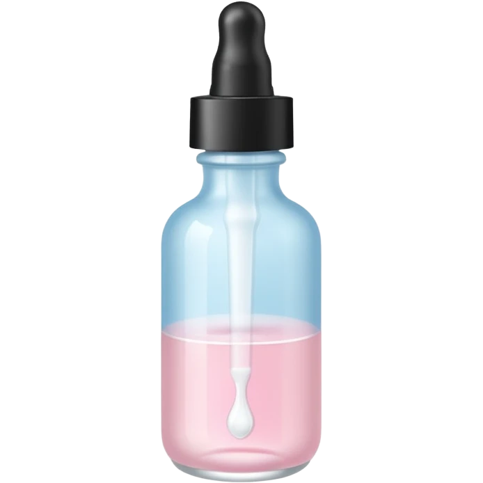 Frosted glass serum bottle with white dropper cap, soft pastel pink background emoji