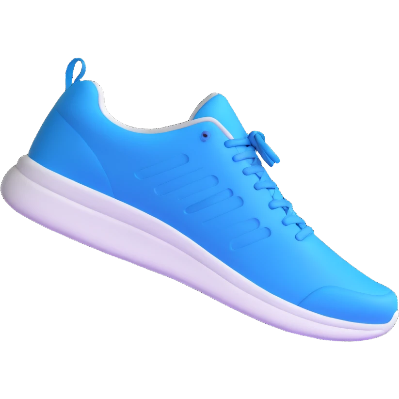 blue running shoe emoji, cartoonish 3D emoji style, white sole, angled view emoji