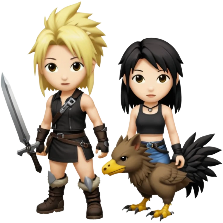 Cloud & Tifa FF7 character emoji - with fenrir blade & black chocobo  emoji