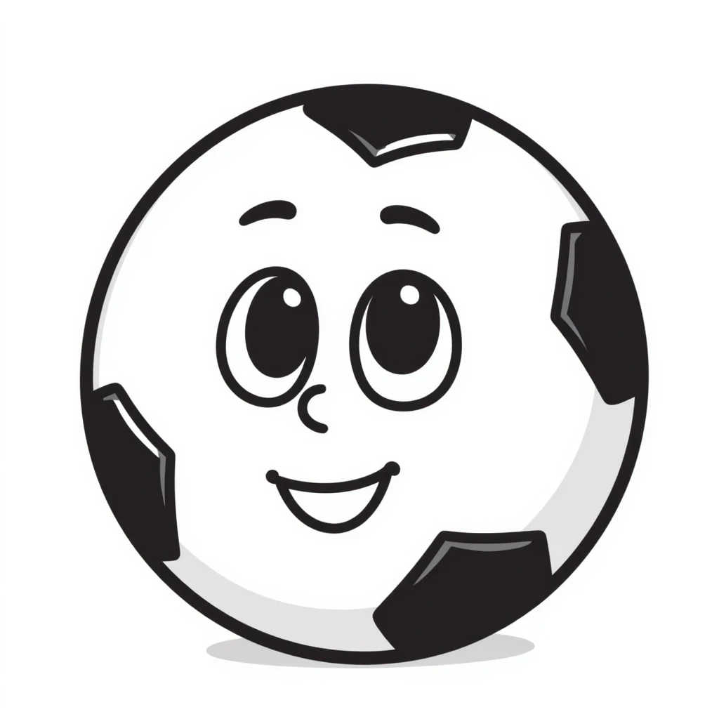 A hand-drawn football/soccer ball with an adorable face and expression emoji