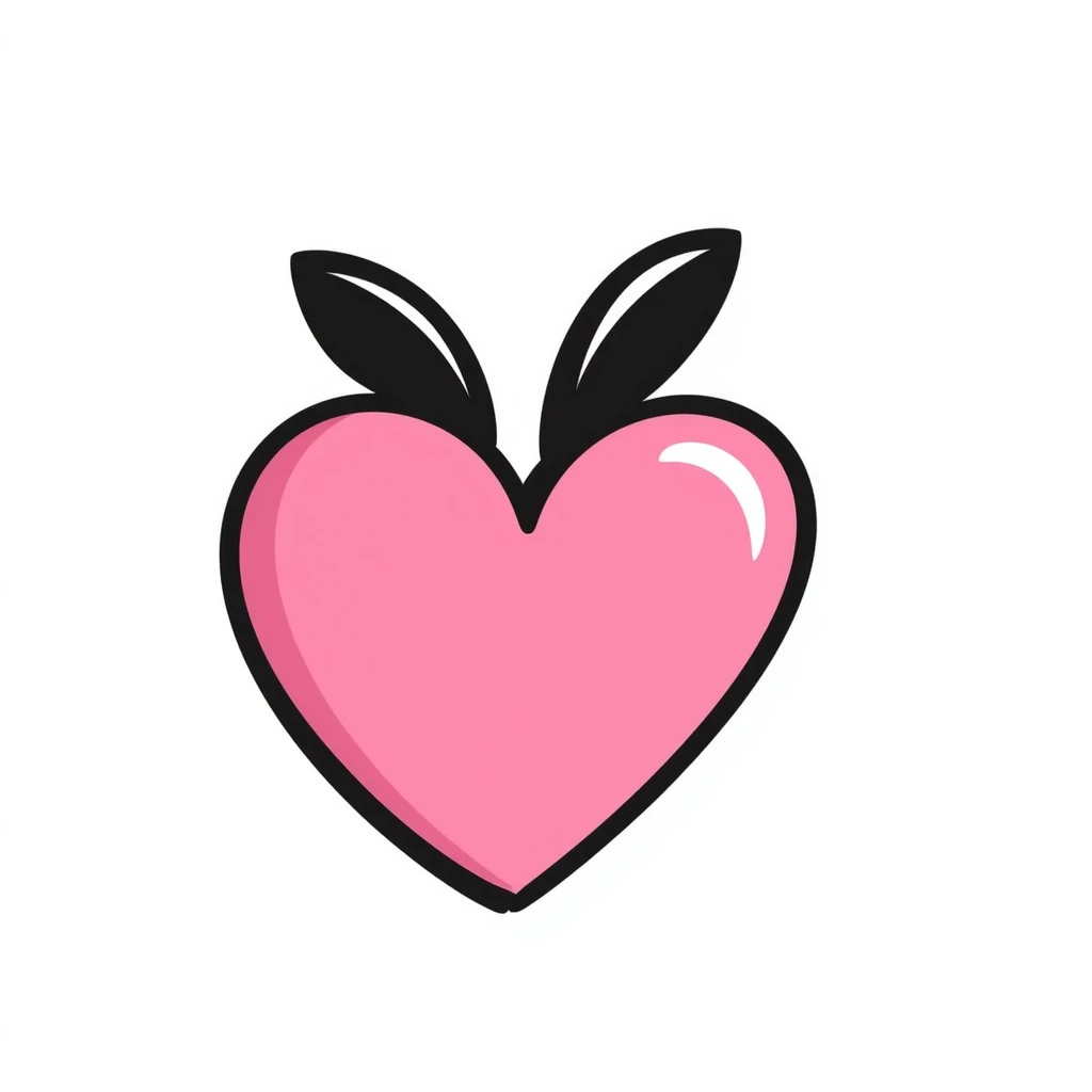 pink heart with a bow behind it, hand-drawn doodle style emoji