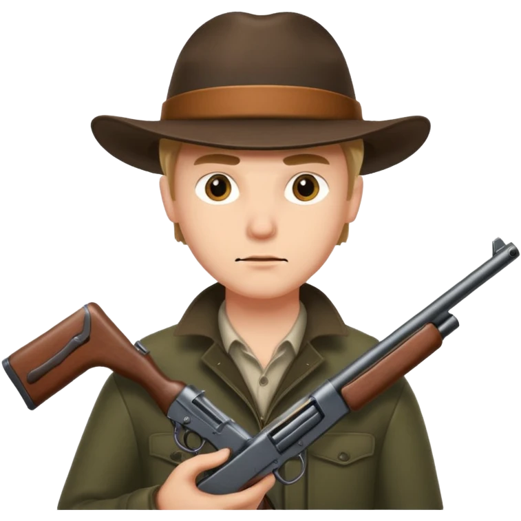 man hunter holding a gun, simple, clear expression emoji