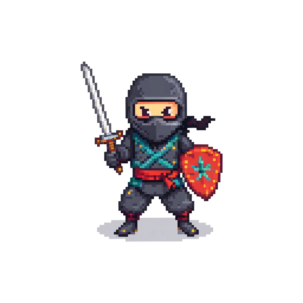 masked ninja with sword and throwing stars emoji