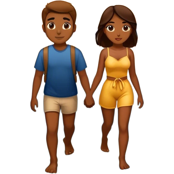 Brown couple walking down river at night with lights  emoji