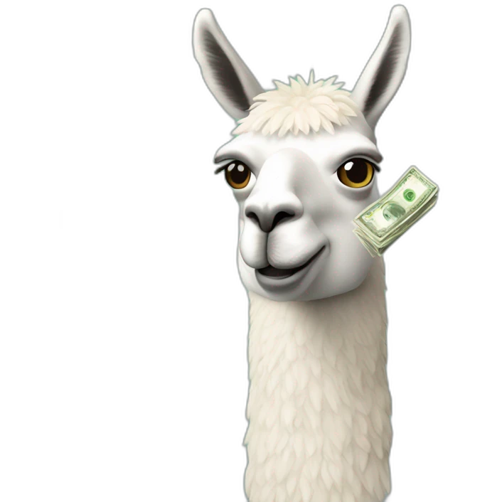 llama with money in the month emoji