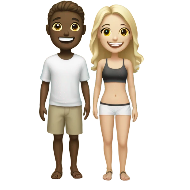 A white boy and white girl sharing a grin on the beach emoji