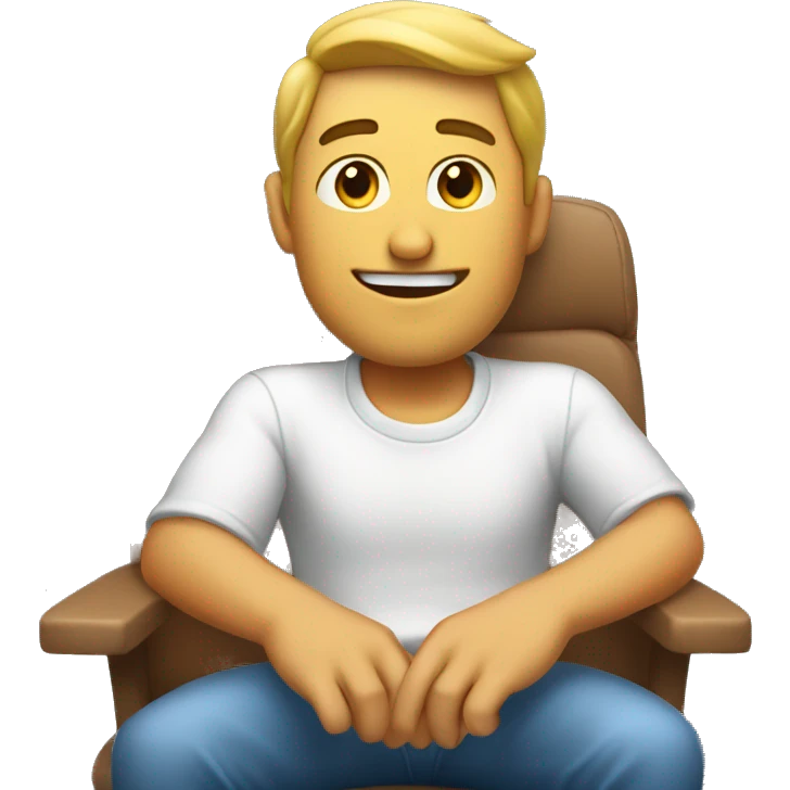 A guy seating on a seat with the one hand out of the seat. He blinking  emoji