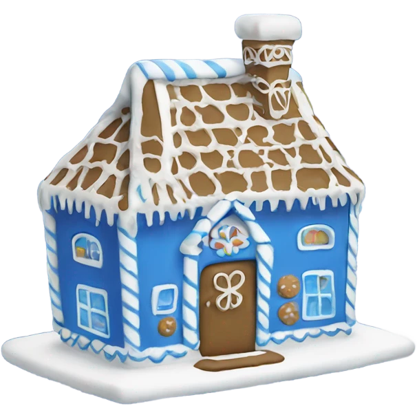 A blue and white gingerbread house emoji