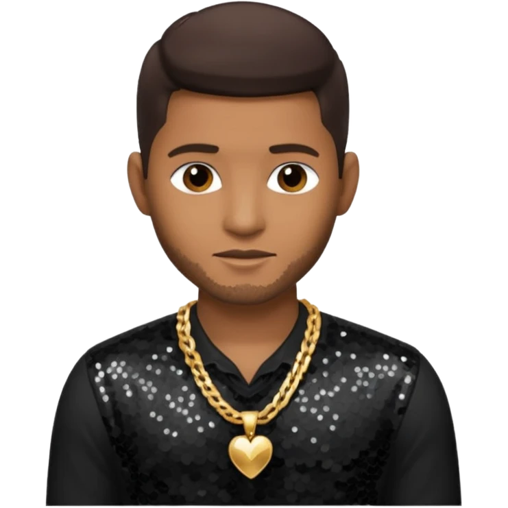 Usher with dark brown hair, black sequin dress shirt with necklace and chest out emoji