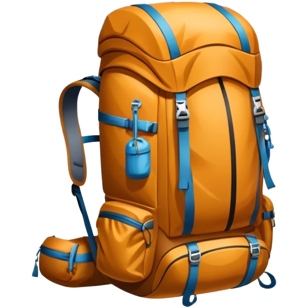 Icon for Mountain Tourism and Climbing: a mountain peak in the background, climbing gear and backpack. The icon should capture the adventure and challenge of alpine exploration. Transparent background. emoji