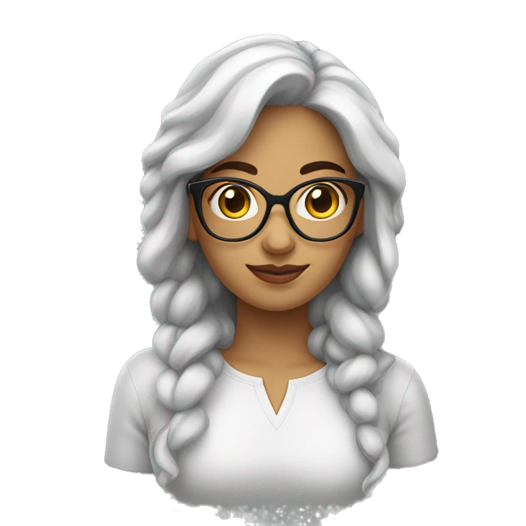Mujer latina blanca con pelo negro lacio y corto y lentes  emoji
