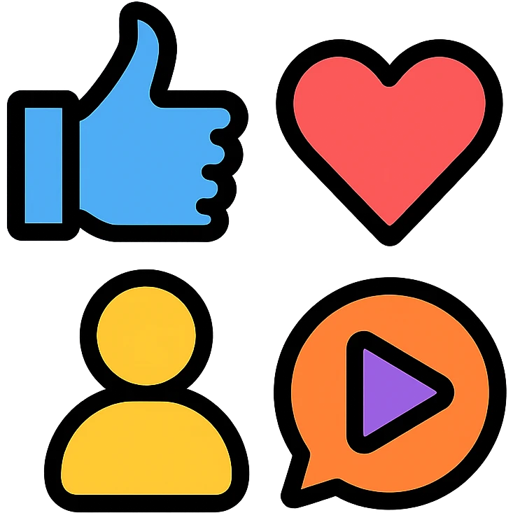 clustered social media symbols cohesive icon, outlined with color, modern, easily recognizable, designed for digital use emoji