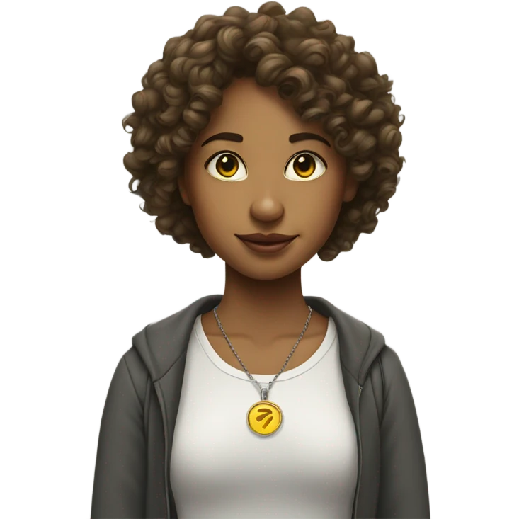 Curly-haired Harry Potter fan wearing a snitch pendant around her neck emoji