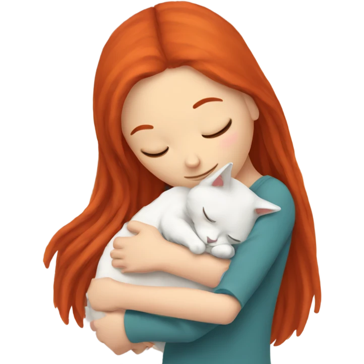 Red hair girl sleeping with ragdoll emoji