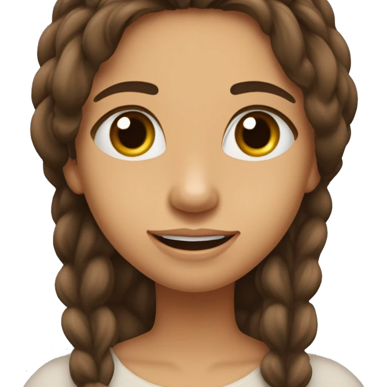 mulher morena de meia idade um pouco gordinha com olhos grandes cabelo liso e longo cor castanho escuro e sorriso largo com dentes emoji