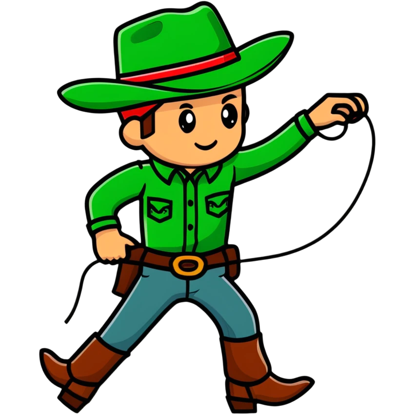Cowboy wearing a green hat with a lasso emoji