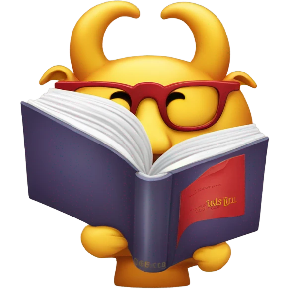 A Red Bull with bifocals reading a book. emoji