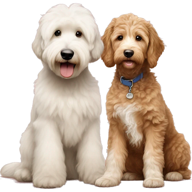 Large golden doodle and small aussiedoodle sitting emoji