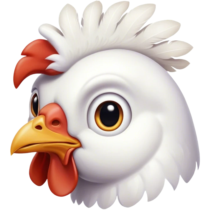 Cinematic Noble White Chicken Portrait Emoji, Poised and regal, with a compact, sturdy build and a pristine, well-groomed pure white plumage, deep-set soulful beady eyes, Simplified yet sharp and sophisticated features, highly detailed, glowing with a soft, dignified glow, high shine, intelligent and alert, stylized with an air of barnyard elegance, focused and attentive, soft glowing outline, capturing the essence of a watchful and confident fowl, so majestic it feels as though it could strut out of the screen with effortless authority! emoji