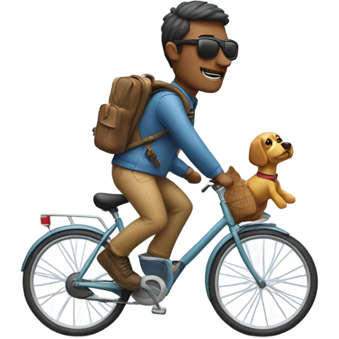 Human riding a bike with a backpack. There’s a dog in the backpack and it is wearing sunglasses  emoji