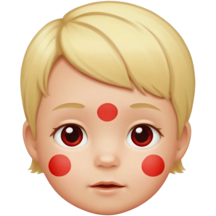 bebe com bolinhas vermelhas pequenas pelo corpo de tamanhos variados e loiro emoji