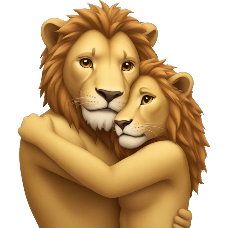 lioness and lion hug emoji