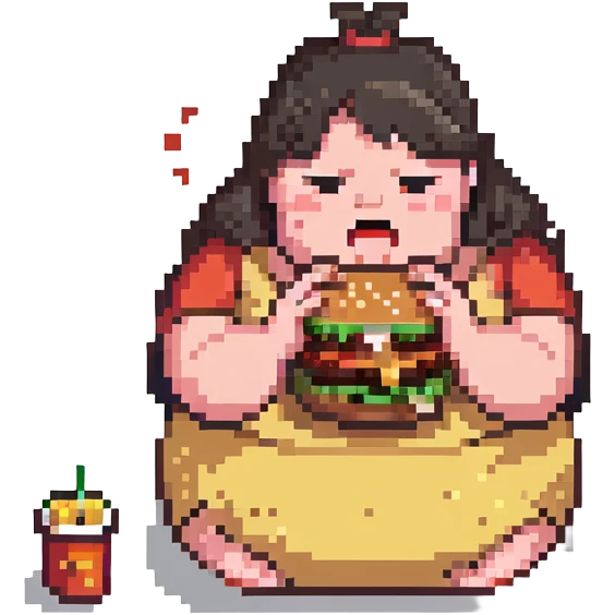 fat girl crying and eating a burger emoji