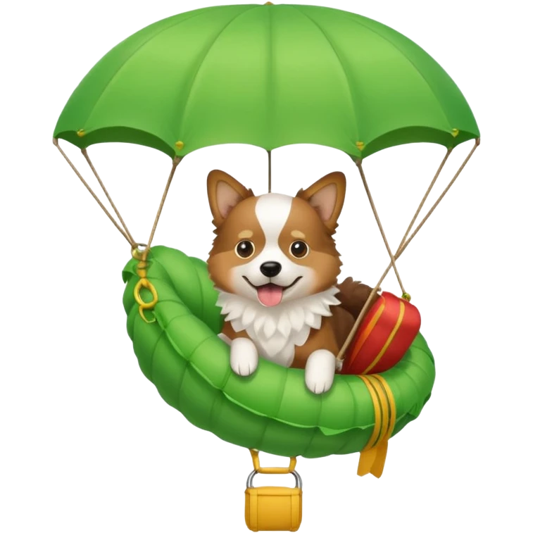 dog riding green parachute emoji