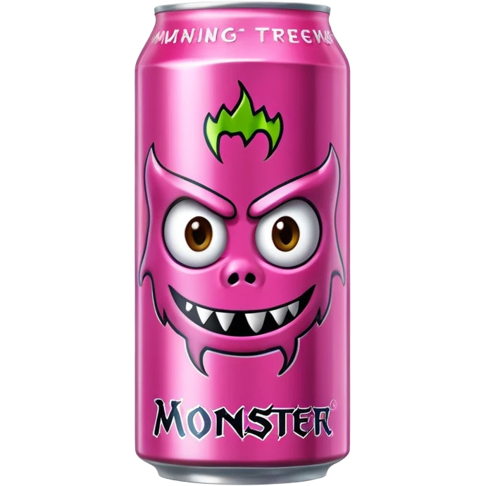 Pink monster energy drink with the logo of original monster company energy drink do not add the face in it just normal monster can  emoji