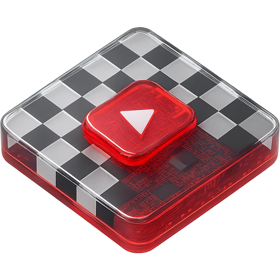 chess board of youtube play button, red YouTube play button, glossy circuit style emoji